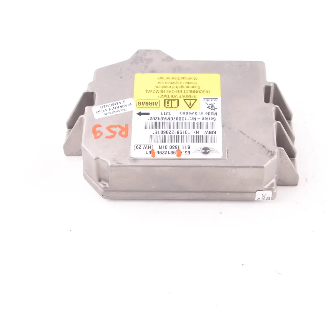  Airbag Module Mini R57 R59 Cabrio Convertible ECU Control Unit Air Bag - SKU 9812296 - Part number 9812296