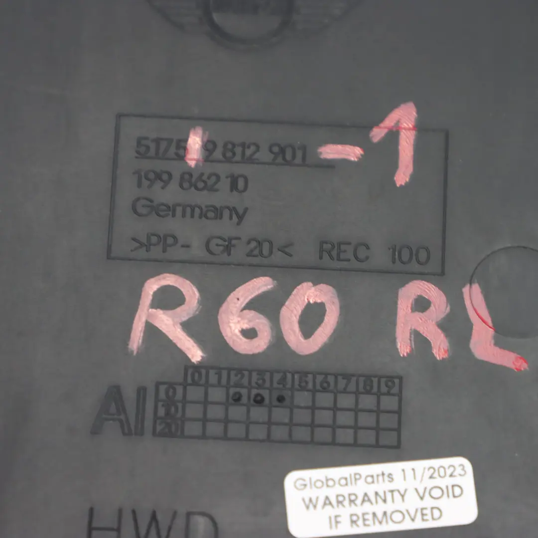 Unterbodenverkleidung Trim Abdeckung hinten links für Mini R60 R61 mit Teilenummer 9812901 Mini R60 R61 Unterbodenverkleidung Trim Abdeckung hinten links - SKU 9812901-1 - Teilenummer 9812901