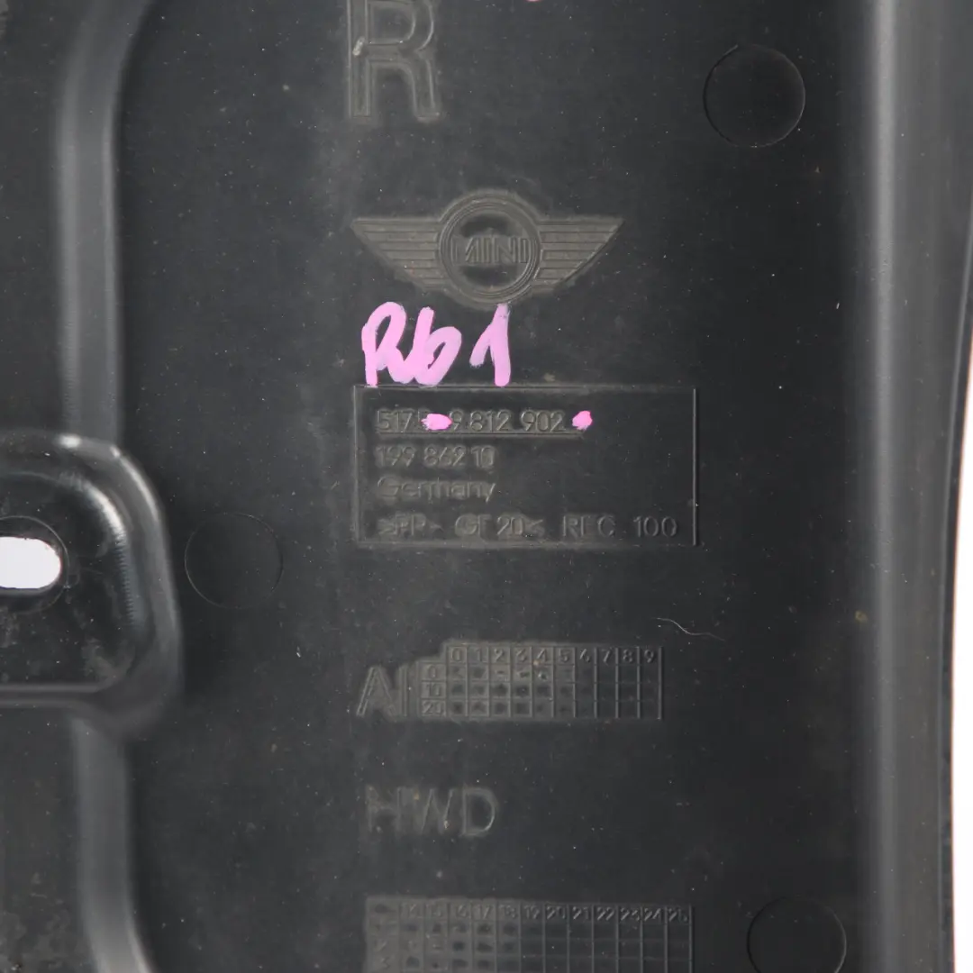 Underbody Underfloor Panelling Trim Cover Rear Right O/S to Mini R60 R61 with Part number 9812902 Mini R60 R61 Underbody Underfloor Panelling Trim Cover Rear Right O/S - SKU 9812902 - Part number 9812902