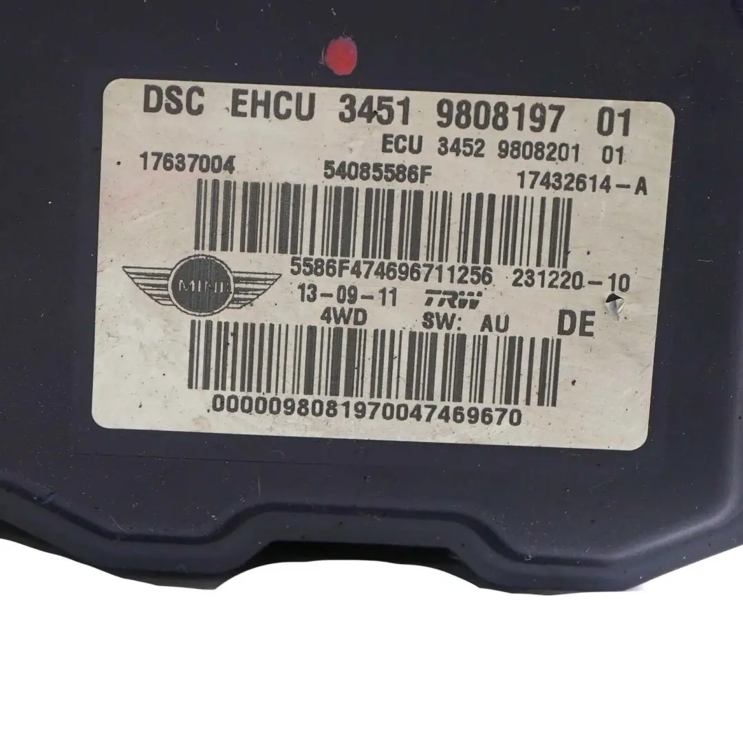 DSC Hydro Braking Unit Pump Module 9808197 9808201 to Mini R60 R61 Cooper S D with Part number 9813838 Mini R60 R61 Cooper S D DSC Hydro Braking Unit Pump Module 9808197 9808201 - SKU 9813838-1 - Part number 9813838