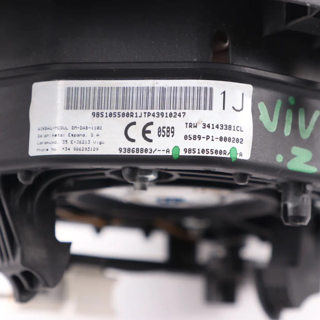 Vauxhall Vivaro B Steering Wheel Air Module Driver's Side Black - SKU 985105500R - Part number 985105500R