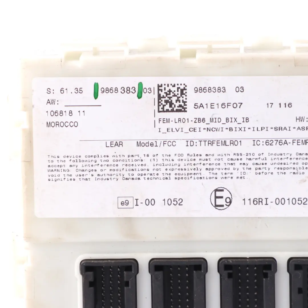 Body Control Comfort Module Unit FEM ECU LR01 BMW F20 F21 F30 F31 F32 - SKU 9868383 - Part number 9868383