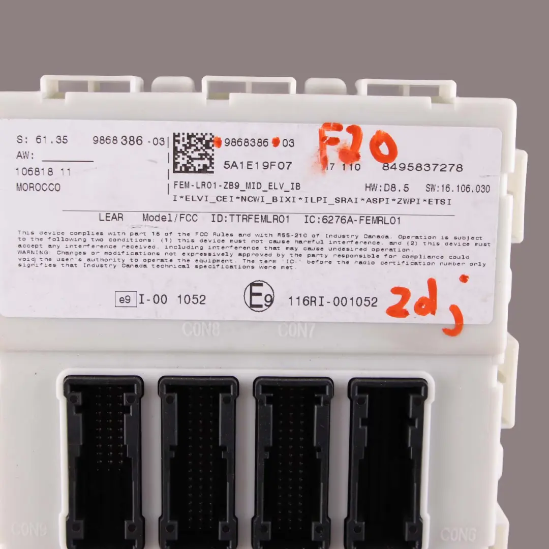 Modulo Elettronico Anteriore Unità Controllo FEM per BMW F20 F21 F22 F30 F32 con numero di parte 9868386 BMW F20 F21 F22 F30 F32 Modulo Elettronico Anteriore Unità Controllo FEM - SKU 9868386 - Numero di parte 9868386