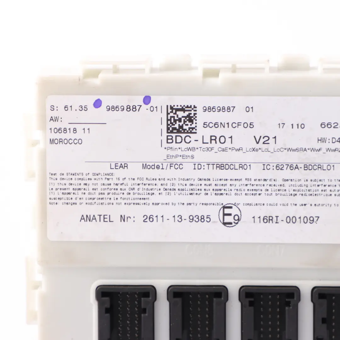 ECU Body Domain Controller BDC Module to Mini Cooper One F54 F55 F56 F60 with Part number 9869887 Mini Cooper One F54 F55 F56 F60 ECU Body Domain Controller BDC Module - SKU 9869887 - Part number 9869887