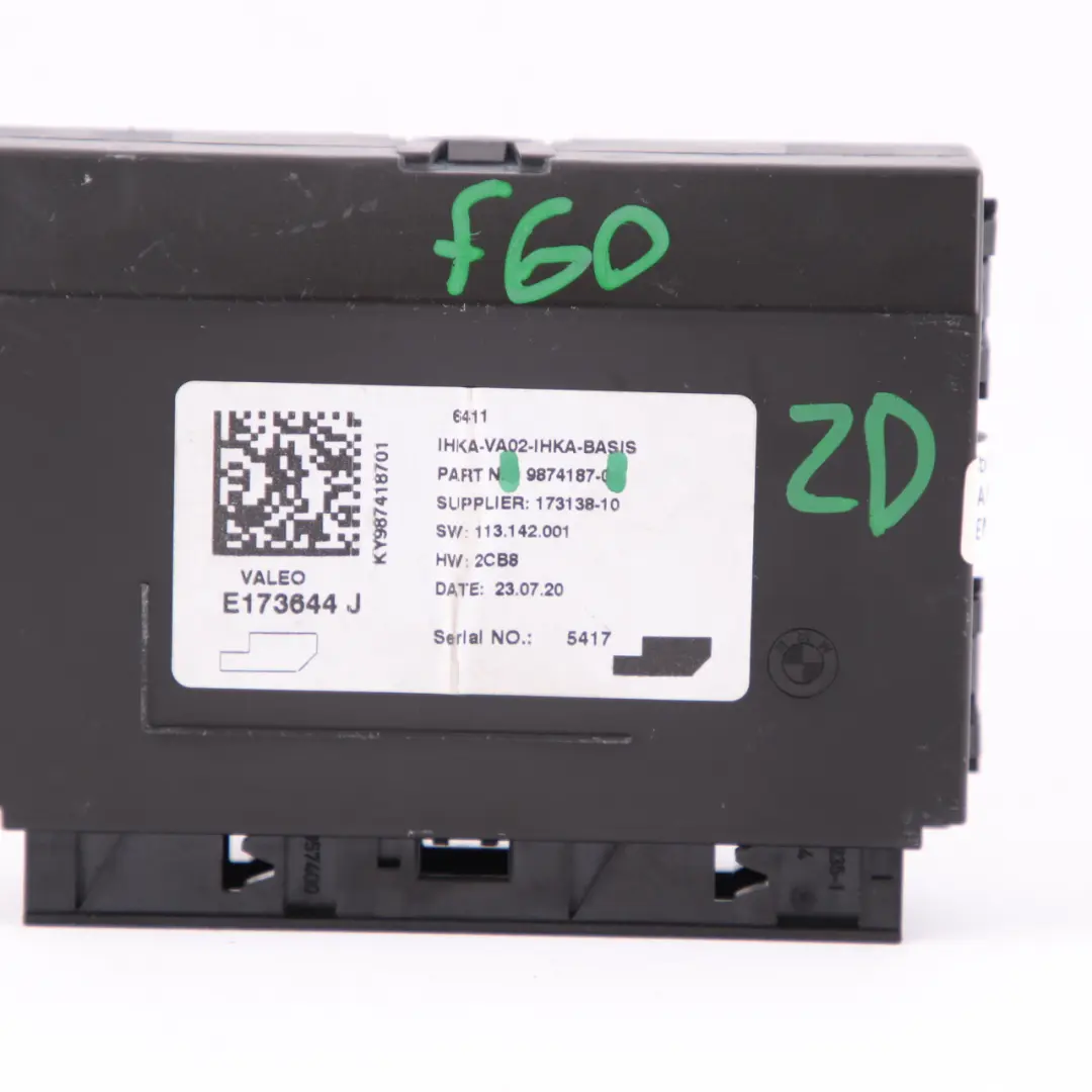 Air Conditioning Unit BMW F20 F30 F31 Mini F56 F60 Control Unit Module - SKU 9874187 - Part number 9311850