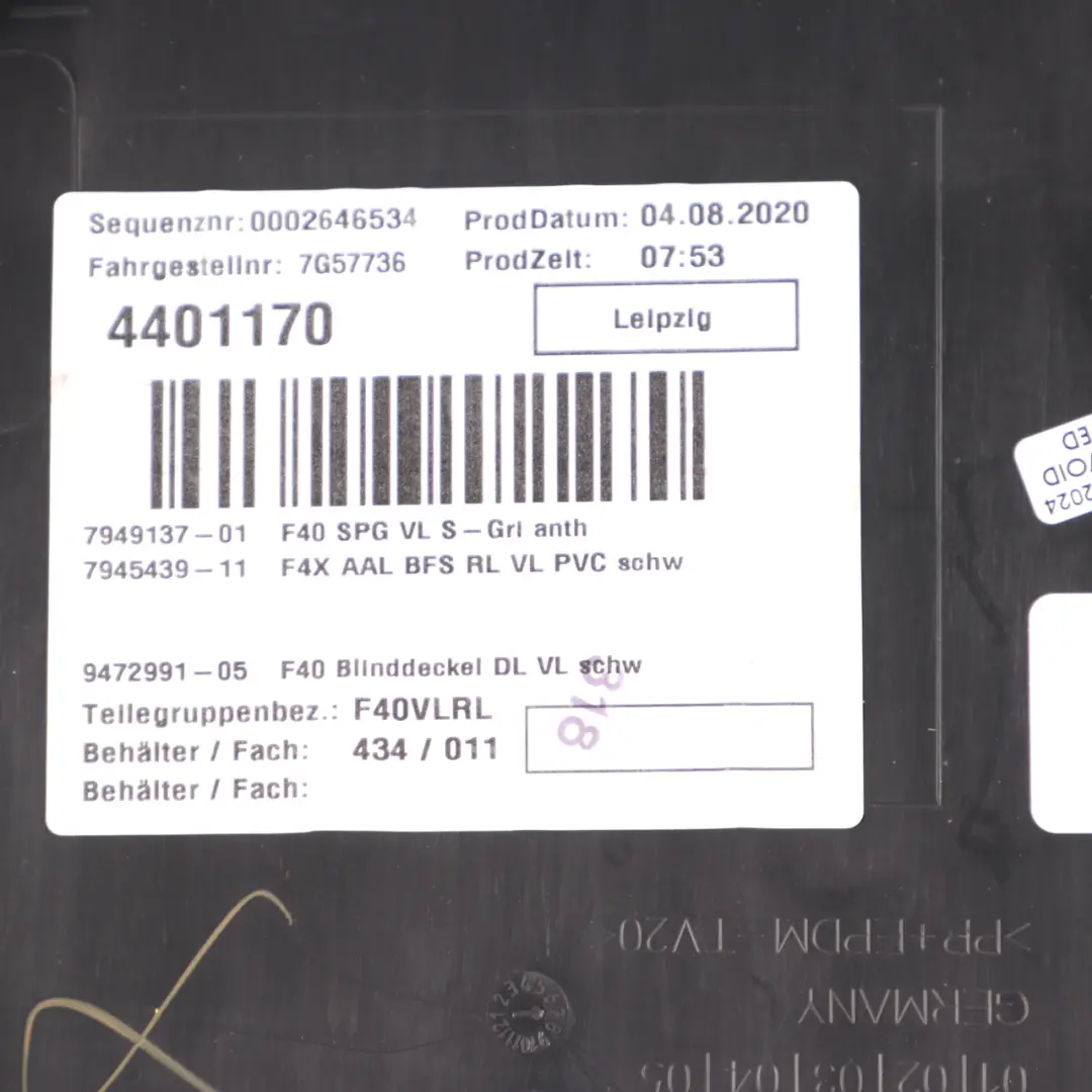 Door Card Front Left N/S Lining Trim Cloth Fabric Grid Anthracite to BMW F40 with Part number 9893801 BMW F40 Door Card Front Left N/S Lining Trim Cloth Fabric Grid Anthracite - SKU 9893801 - Part number 9893801