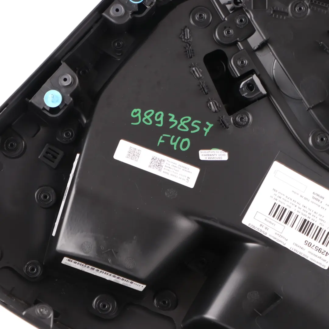 Door Card Rear Left N/S Lining Trim Perforated Leather Dakota Black to BMW F40 with Part number 9893857 BMW F40 Door Card Rear Left N/S Lining Trim Perforated Leather Dakota Black - SKU 9893857 - Part number 9893857