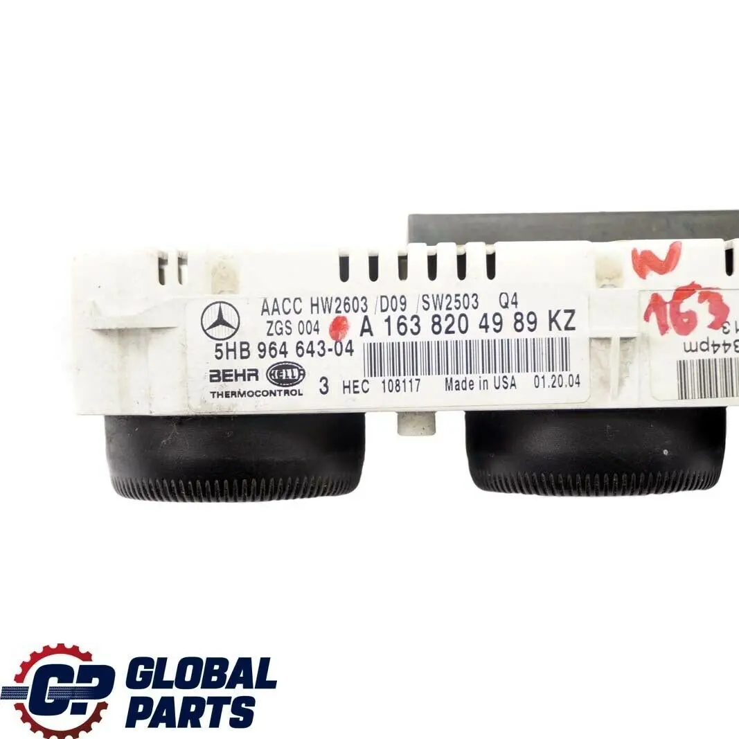  Mercedes-Benz ML W163 Heater Climate Control Unit Switch Panel - SKU A1638204989 - Part number A1638204989