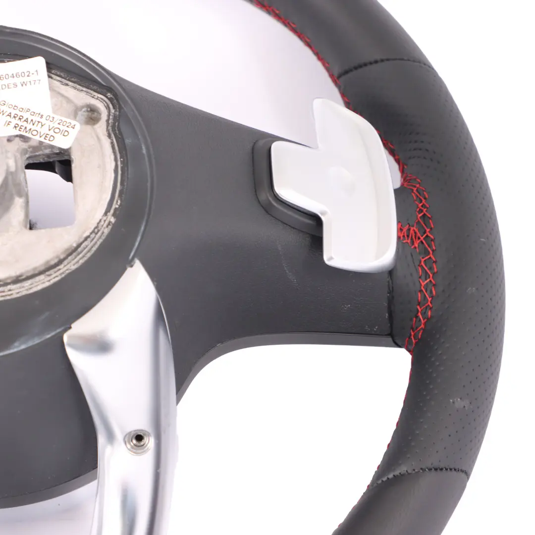 Steering Wheel Mercedes C118 W177 NEW Black Leather Paddle Shift Red Threads to with Part number A0004604602 Steering Wheel Mercedes C118 W177 NEW Black Leather Paddle Shift Red Threads - SKU A0004604602-1 - Part number A0004604602
