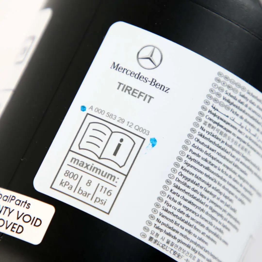 Reifendichtmittel Tirefit Container für Mercedes W205 W213 W247 mit Teilenummer A0005832912 Mercedes W205 W213 W247 Reifendichtmittel Tirefit Container - SKU A0005832912 - Teilenummer A0005832912