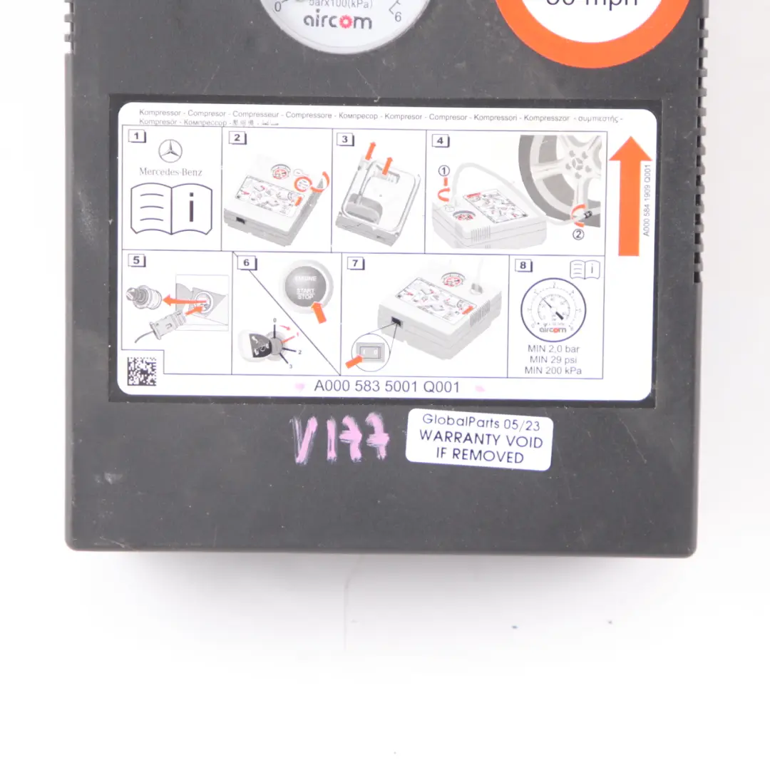 W118 W177 W247 Reifenfüller Luftpumpe Kompressor für Mercedes mit Teilenummer A0005835001 Mercedes W118 W177 W247 Reifenfüller Luftpumpe Kompressor - SKU A0005835001 - Teilenummer A0005835001