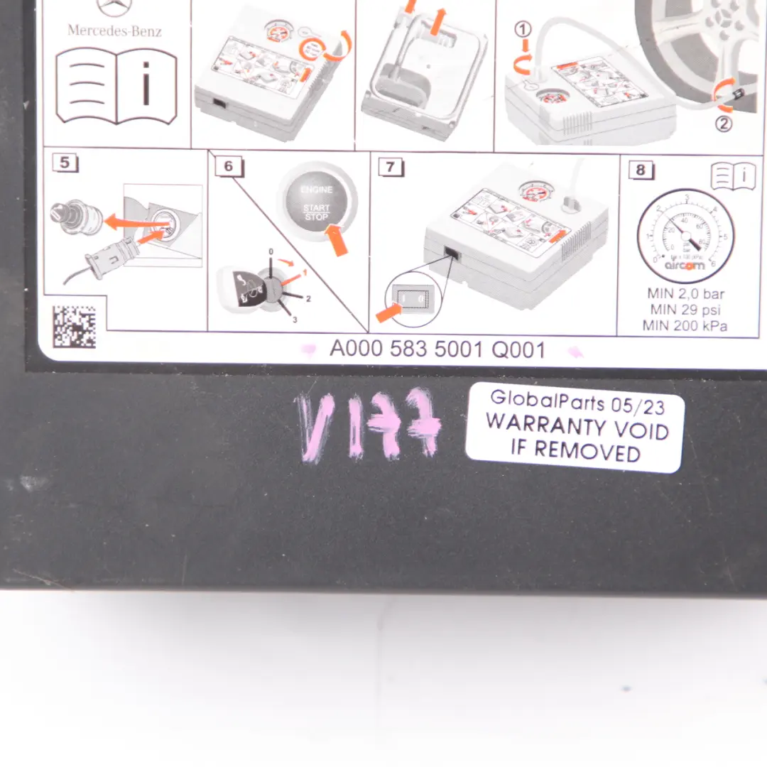 W118 W177 W247 Gonfleur de pneus Pompe à air Compresseur pour Mercedes à propos du numéro de pièce A0005835001 Mercedes W118 W177 W247 Gonfleur de pneus Pompe à air Compresseur - SKU A0005835001 - Numéro de pièce A0005835001
