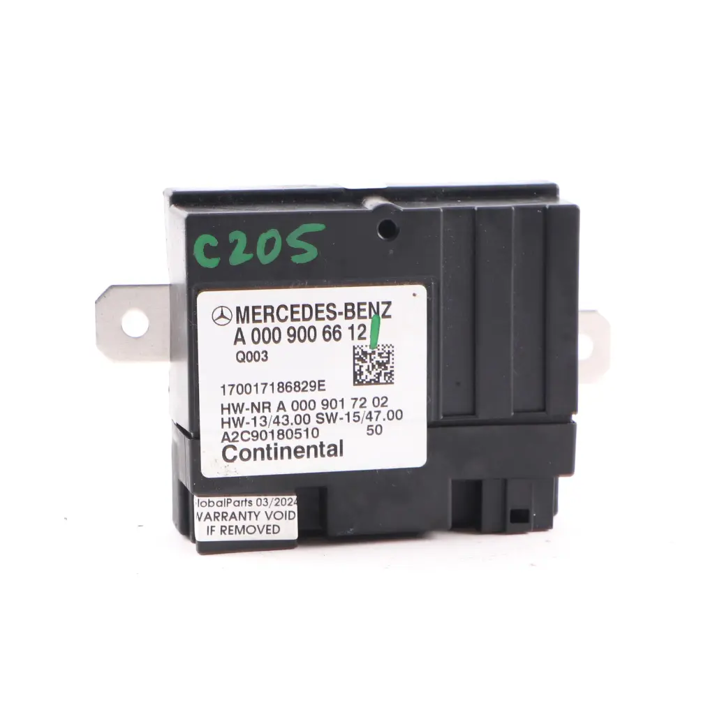 Módulo trasero Mercedes C205 Unidad control bomba combustible para con número de pieza A0009006612 Módulo trasero Mercedes C205 Unidad control bomba combustible - SKU A0009006612 - Número de pieza A0009006612