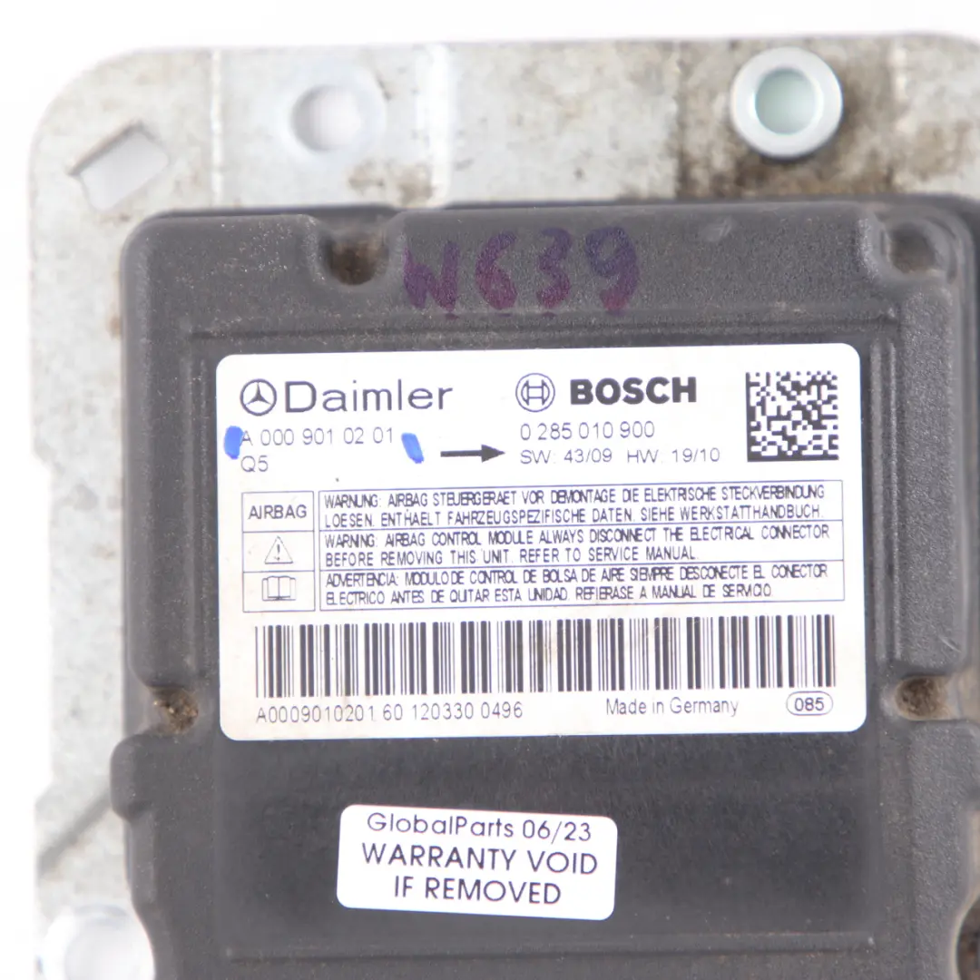 Mercedes Vito W639 Airbag SRS Módulo Unidad de Control ECU Air Bag - SKU A0009010201 - Número de pieza A0009010201