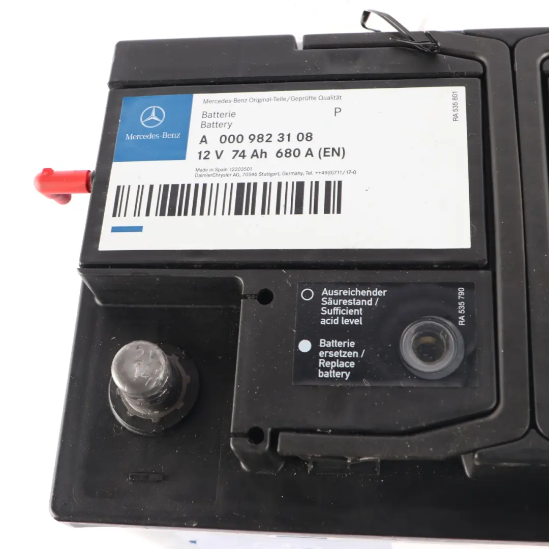 Accumulator Battery 74Ah 680A to Mercedes 12V with Part number A0009823108 Mercedes 12V Accumulator Battery 74Ah 680A - SKU A0009823108-1 - Part number A0009823108
