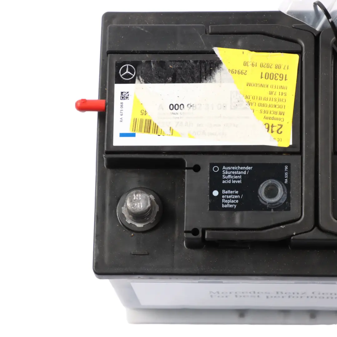 Accumulator Battery 74Ah 680A to Mercedes 12V with Part number A0009823108 Mercedes 12V Accumulator Battery 74Ah 680A - SKU A0009823108 - Part number A0009823108