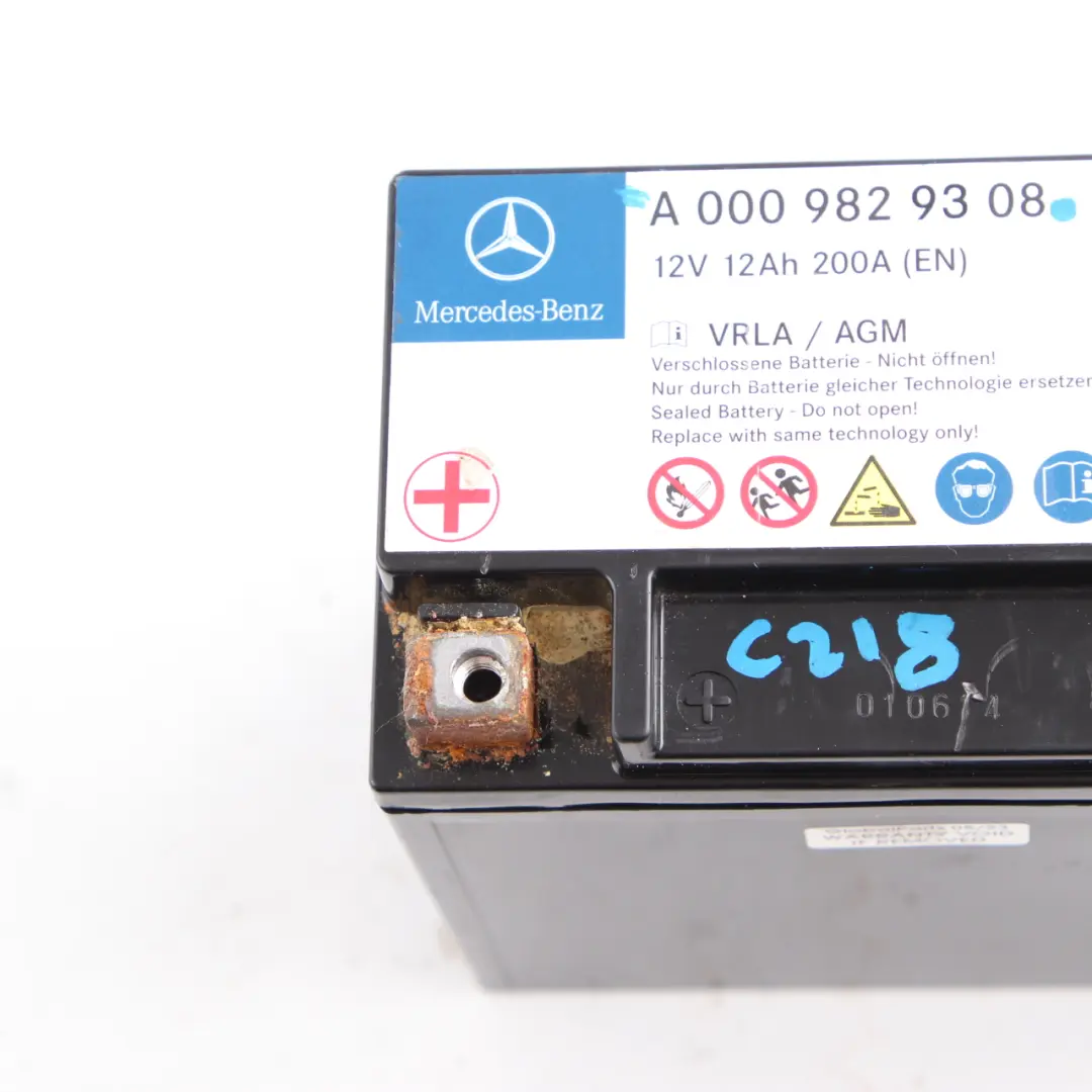 W218 12Ah 200A Auxiliary Additional Generator Battery to Mercedes W212 with Part number A0009829308 Mercedes W212 W218 12Ah 200A Auxiliary Additional Generator Battery - SKU A0009829308 - Part number A0009829308