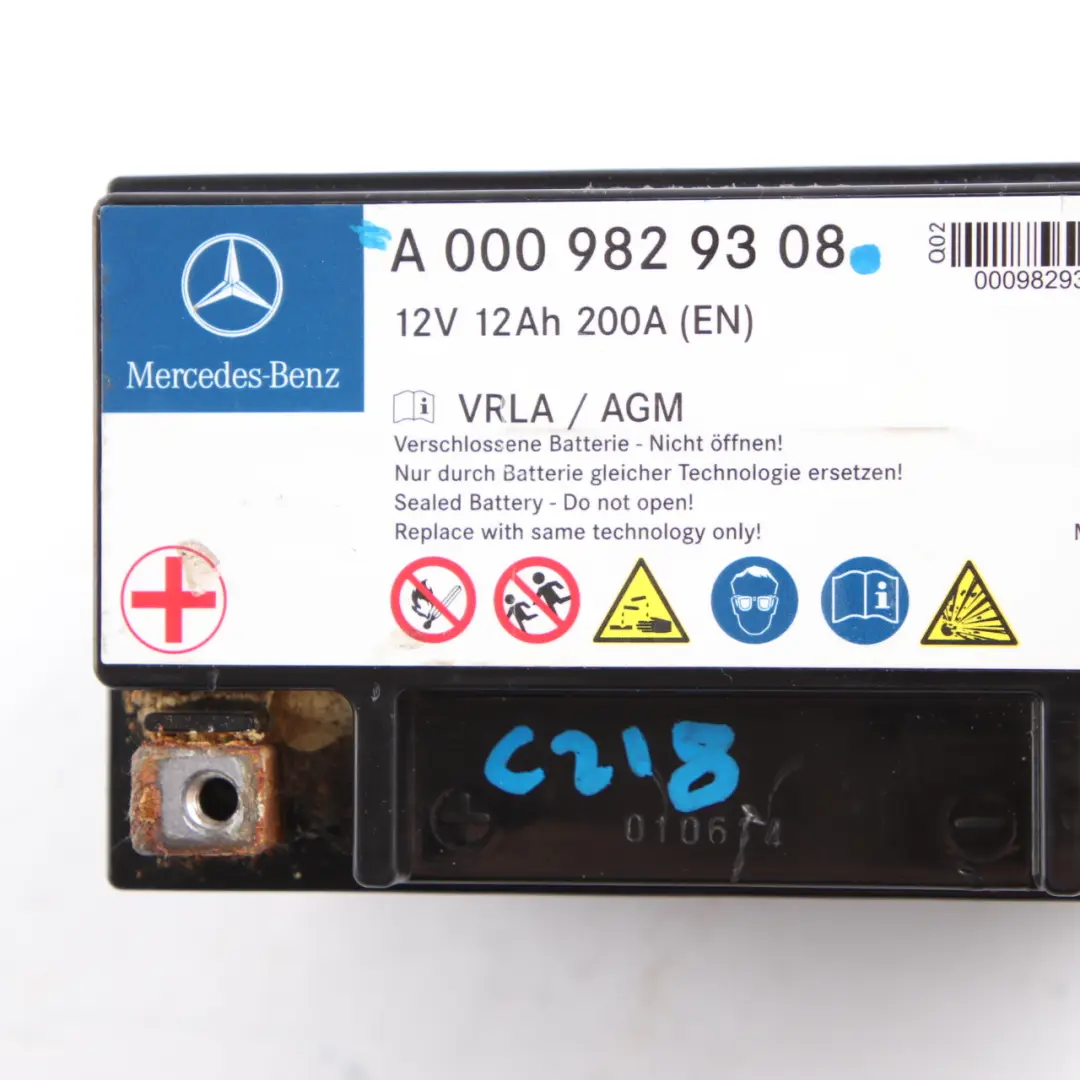 Mercedes W212 W218 12Ah 200A Auxiliary Additional Generator Battery - SKU A0009829308 - Part number A0009829308