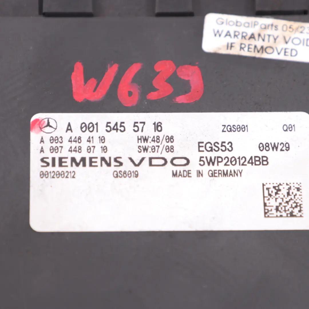 Mercedes Vito W639 Automatic Gearbox EGS Control Unit Module ECU - SKU A0015455716 - Part number A0015455716