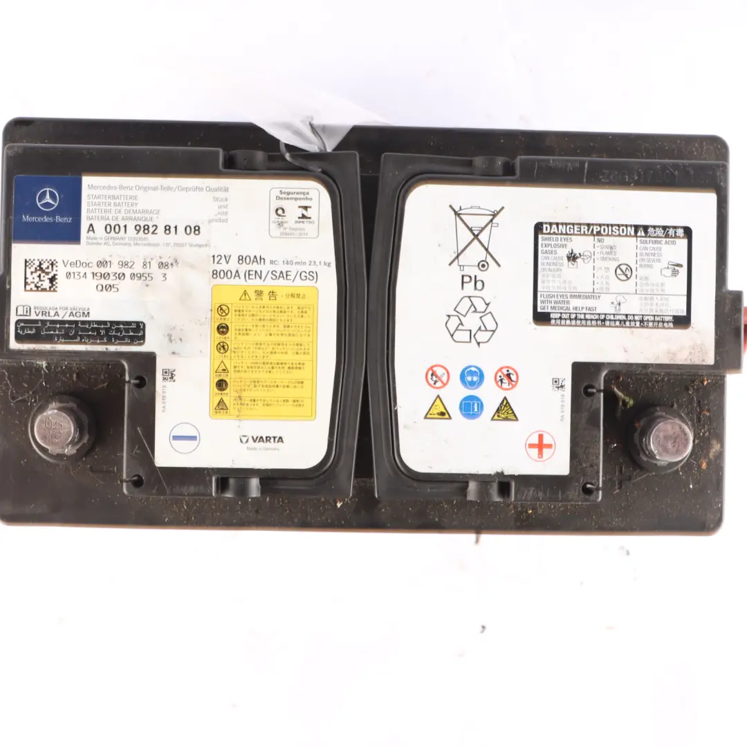 AGM Accumulator Battery 80Ah 800A 12V Varta to Mercedes with Part number A0019828108 Mercedes AGM Accumulator Battery 80Ah 800A 12V Varta - SKU A0019828108 - Part number A0019828108