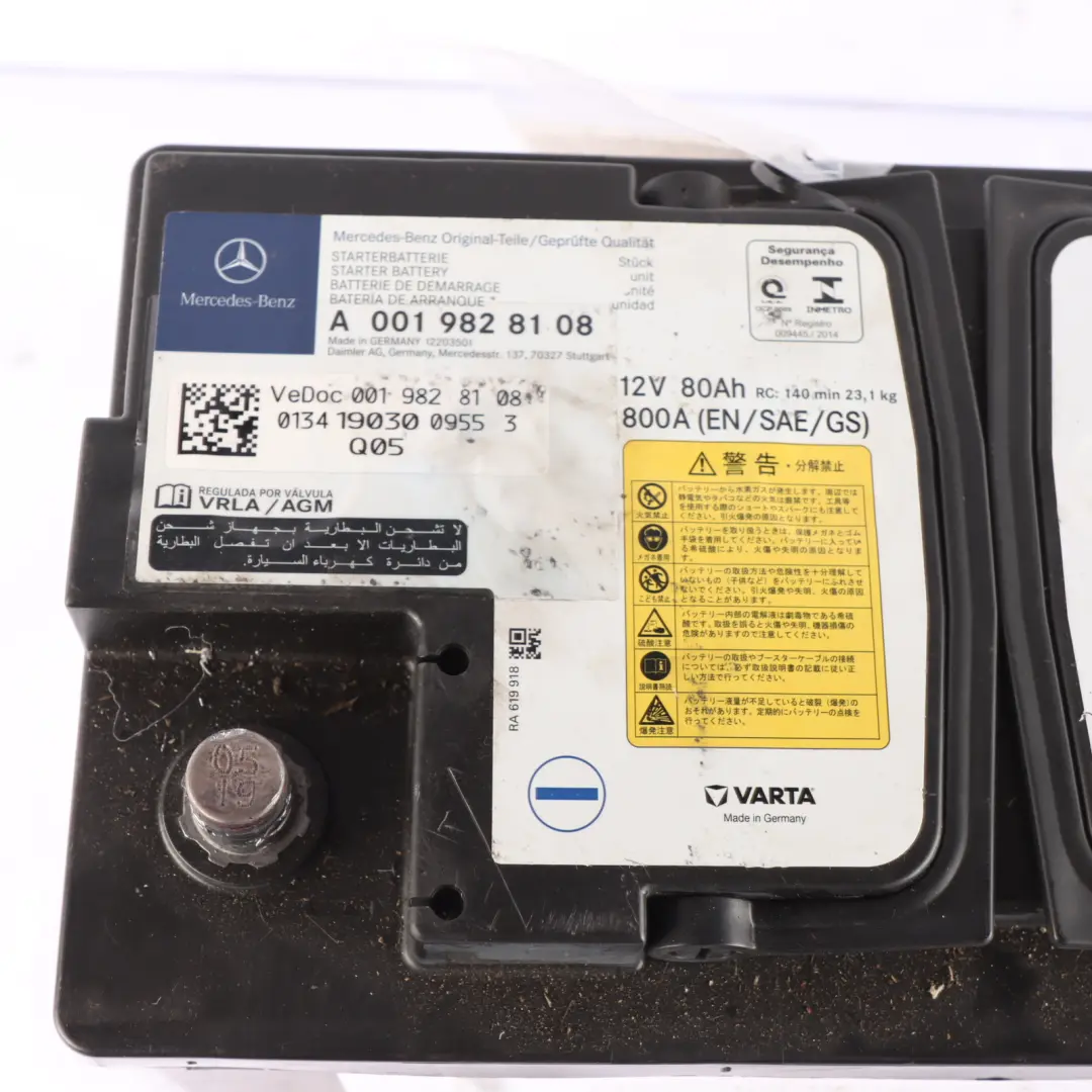 AGM Accumulator Battery 80Ah 800A 12V Varta to Mercedes with Part number A0019828108 Mercedes AGM Accumulator Battery 80Ah 800A 12V Varta - SKU A0019828108 - Part number A0019828108