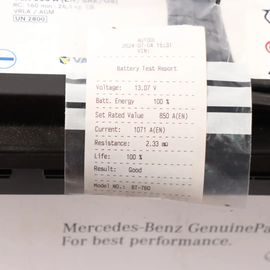Mercedes AGM Accumulator Battery 92Ah 850A 12V Varta - SKU A0019828208 - Part number A0019828208