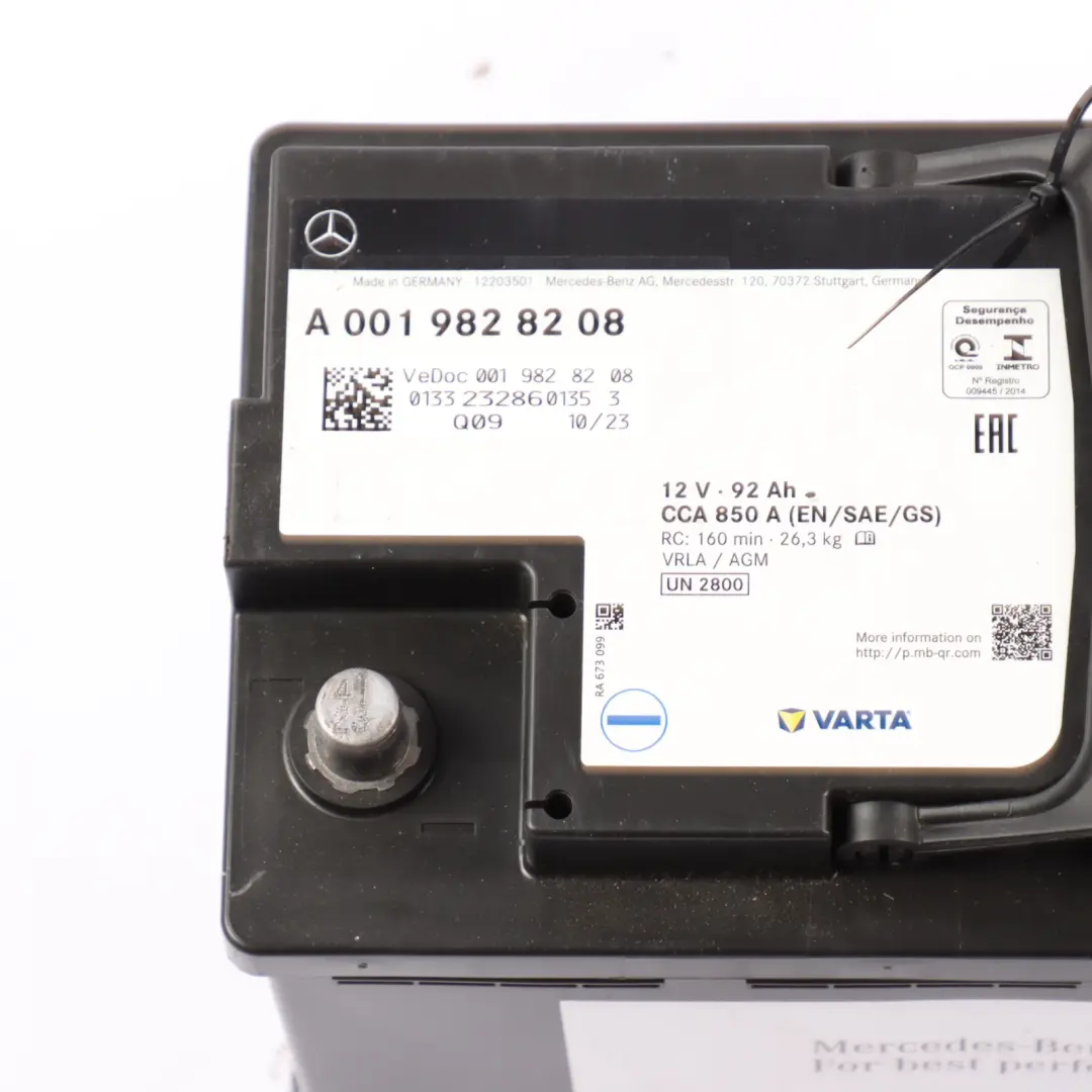 AGM Accumulator Battery 92Ah 850A 12V Varta to Mercedes with Part number A0019828208 Mercedes AGM Accumulator Battery 92Ah 850A 12V Varta - SKU A0019828208 - Part number A0019828208