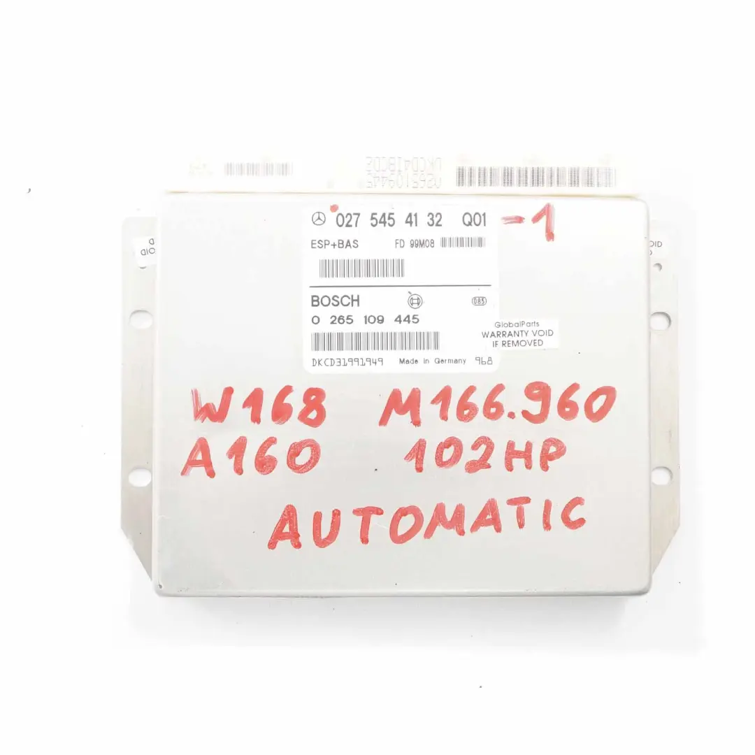 A160 102HP Contrôle moteur ECU Kit 2 Cle Automatique pour Mercedes W168 à propos du numéro de pièce A0275454132 Mercedes W168 A160 102HP Contrôle moteur ECU Kit 2 Cle Automatique - SKU A0275454132-1 - Numéro de pièce A0275454132