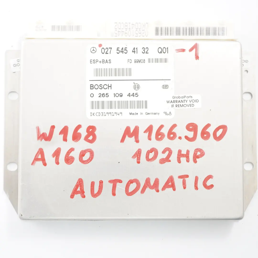 A160 102HP Motorsteuerung ECU Kit Schlüssel Automatik für Mercedes W168 mit Teilenummer A0275454132 Mercedes W168 A160 102HP Motorsteuerung ECU Kit Schlüssel Automatik - SKU A0275454132-1 - Teilenummer A0275454132