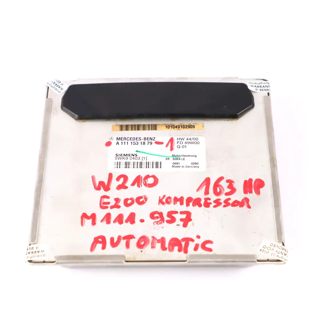 M111.957 163 HP Engine Control Unit ECU Automatic Mercedes W210 E200 Kompressor - SKU A1111531879-1 - Part number A1111532979