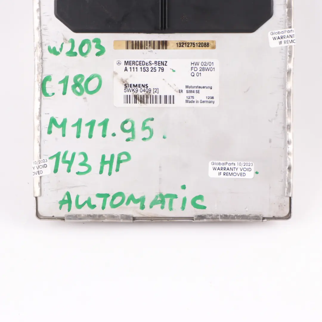 C180 M111.951 129HP ECU Engine Module Unit Automatic to Mercedes W203 with Part number A1111532579 Mercedes W203 C180 M111.951 129HP ECU Engine Module Unit Automatic - SKU A1111532579 - Part number A1111532579