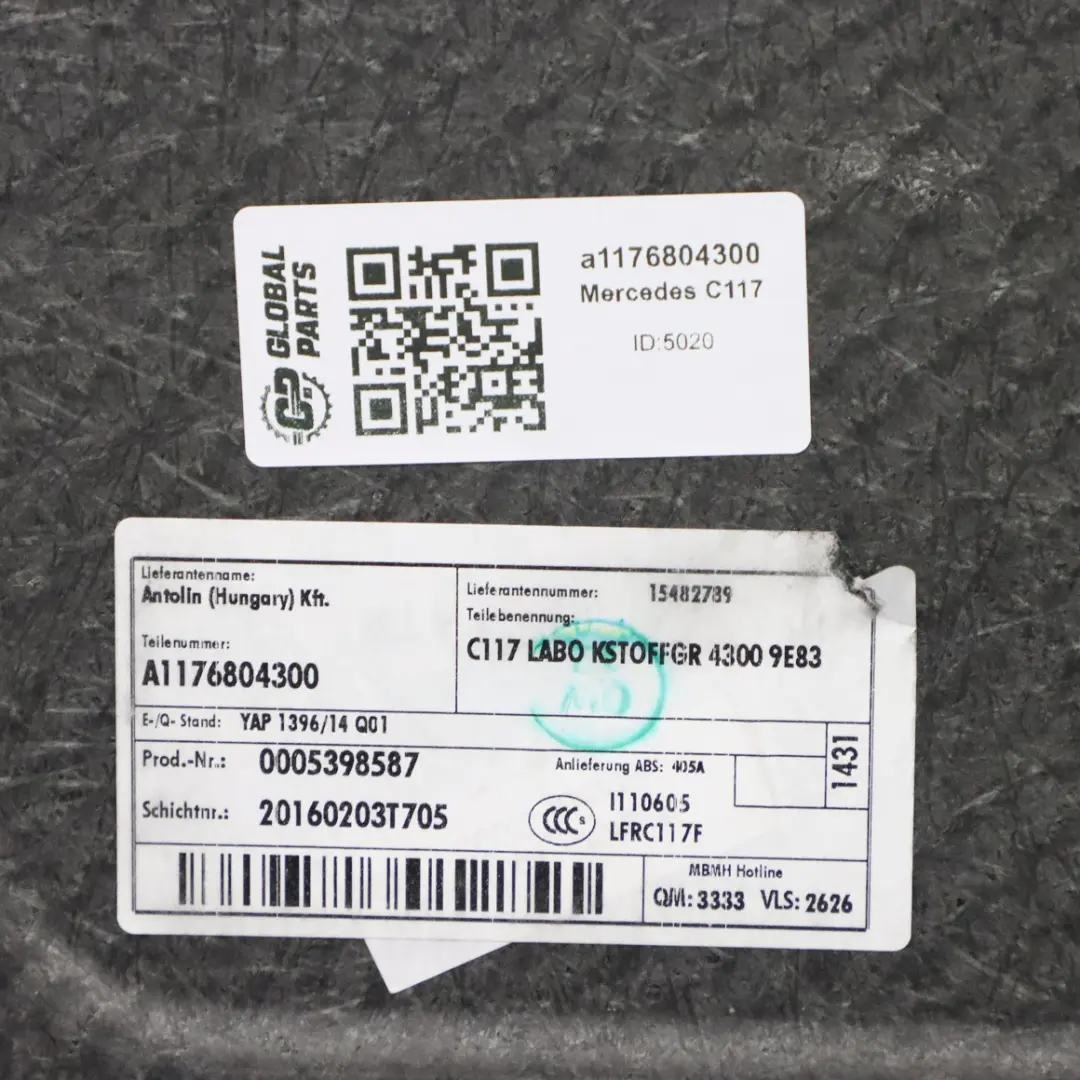 Kofferraum Boden hinten Laden Trim Panel Teppich für Mercedes C117 mit Teilenummer A1176804300 Mercedes C117 Kofferraum Boden hinten Laden Trim Panel Teppich - SKU a1176804300 - Teilenummer A1176804300