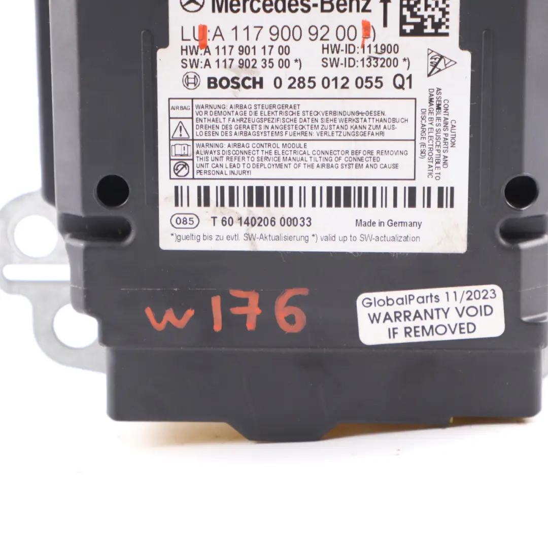 Airbag Belts System Control Unit Module ECU Bosch Mercedes W176 - SKU A1179009200 - Part number A1179009200