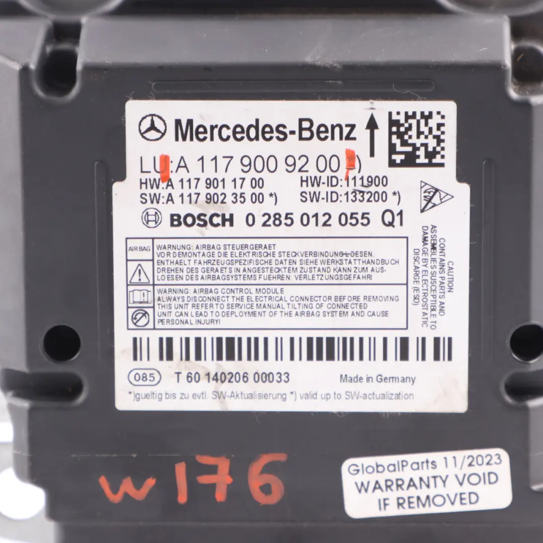 Airbag Belts System Control Unit Module ECU Bosch Mercedes W176 - SKU A1179009200 - Part number A1179009200