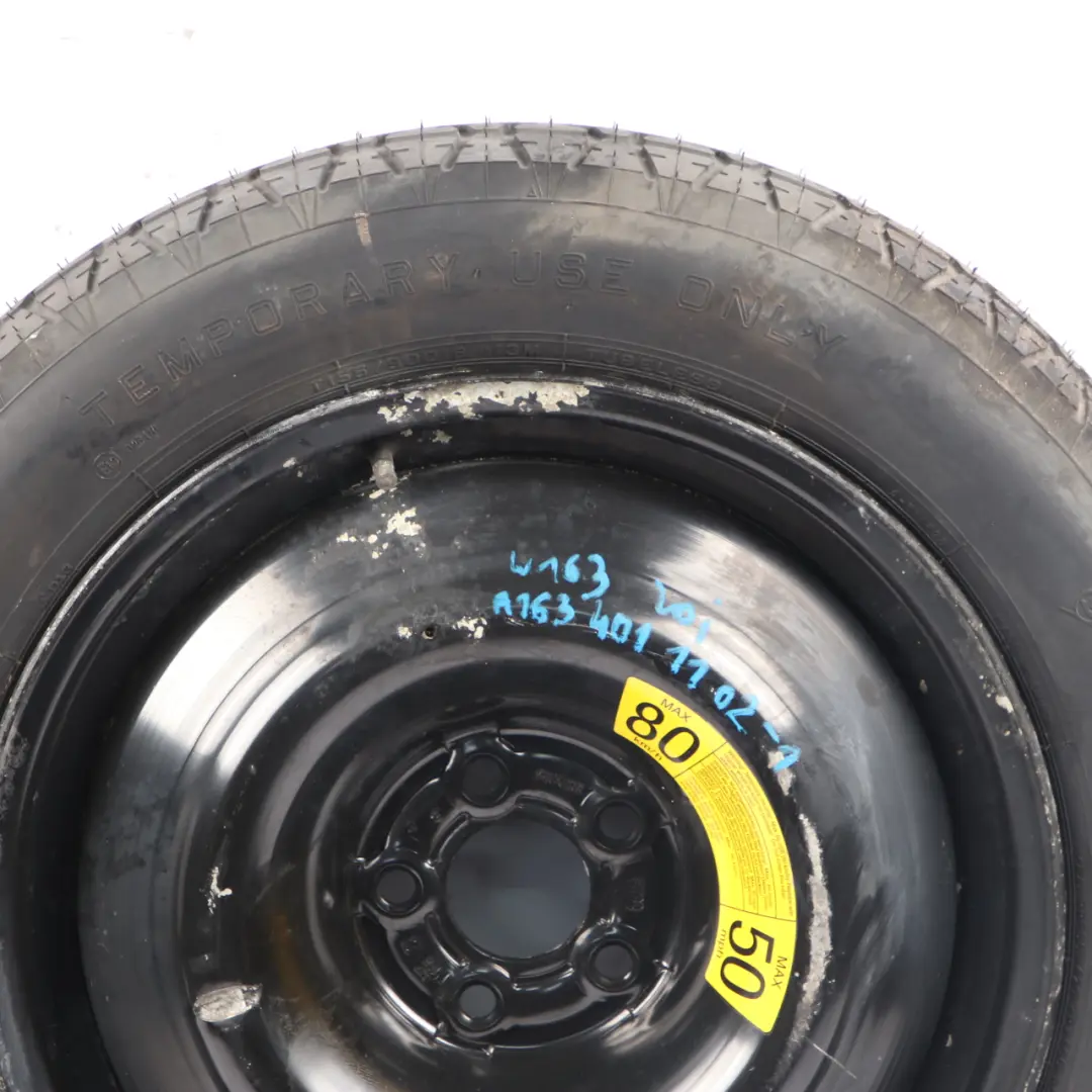 Spare Wheel Steel Tyre R18 Dunlop 155/90 to Mercedes W163 with Part number A1634011102 Mercedes W163 Spare Wheel Steel Tyre R18 Dunlop 155/90 - SKU A1634011102-1 - Part number A1634011102