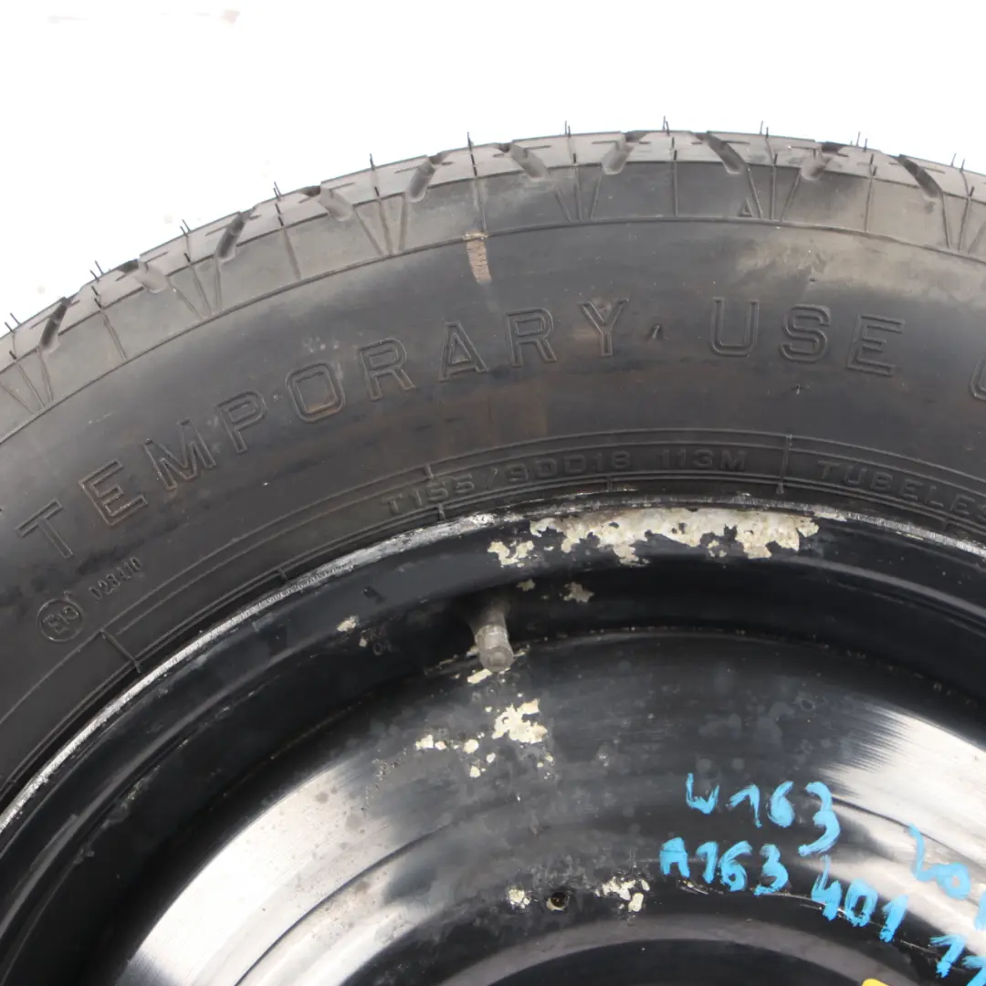 Spare Wheel Steel Tyre R18 Dunlop 155/90 to Mercedes W163 with Part number A1634011102 Mercedes W163 Spare Wheel Steel Tyre R18 Dunlop 155/90 - SKU A1634011102-1 - Part number A1634011102