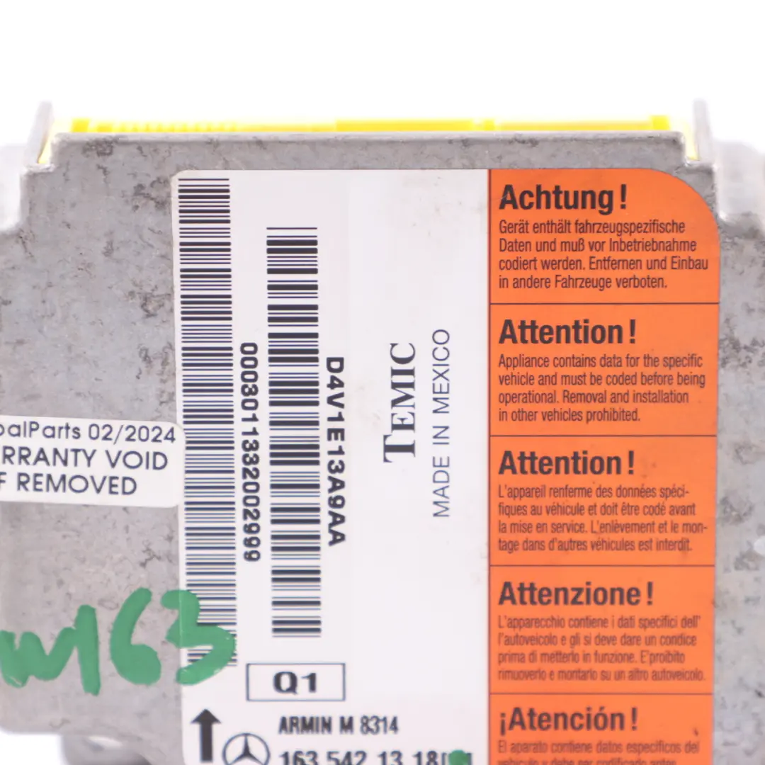 Mercedes W163 Acceleration Sensor Airbag Sensor Modue Unit Temic - SKU A1635421318 - Part number A1635421318