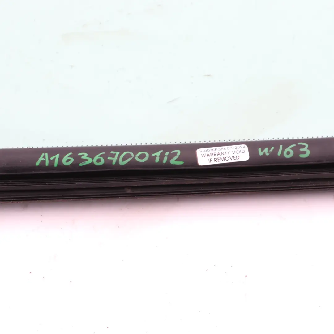 Quarter Glass Rear Left N/S Side Window Green AS2 A1636700712 to Mercedes ML W163 with Part number A1636700112 Mercedes ML W163 Quarter Glass Rear Left N/S Side Window Green AS2 A1636700712 - SKU A1636700112 - Part number A1636700112