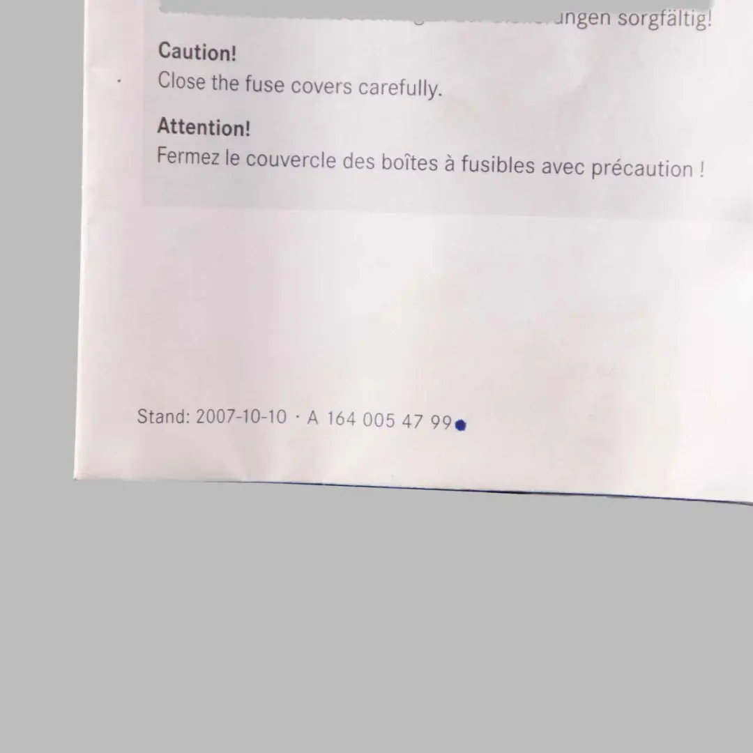 Mercedes W164 Fuse Box Grouping Fuse Placement Map Card Diagram - SKU A1640054799 - Part number A1640054799