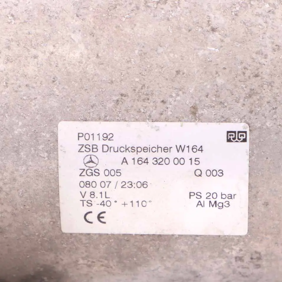 Accumulateur Pression Suspension Pneumatique pour Mercedes W164 à propos du numéro de pièce A1643200015 Mercedes W164 Accumulateur Pression Suspension Pneumatique - SKU A1643200015 - Numéro de pièce A1643200015