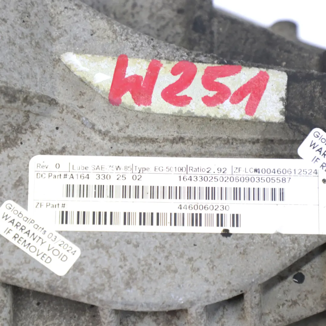 Mercedes W251 Front Axle Differential Diff 2,92 Ratio WARRANTY - SKU A1643302502 - Part number A1643302502