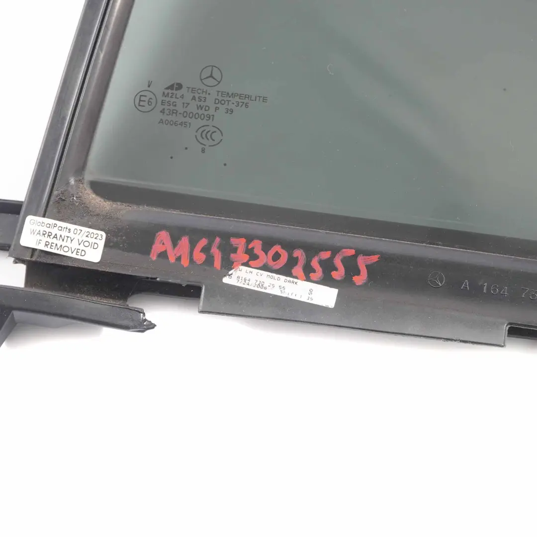 Mercedes W164 Window Glass Rear Left N/S Door Triangle Tinted AS3 - SKU A1647302555 - Part number A1647302555