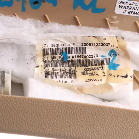 Trunk Lid Inner Trim Rear Left N/S Cover Buckskin Beige to Mercedes ML W164 with Part number A1647402470 Mercedes ML W164 Trunk Lid Inner Trim Rear Left N/S Cover Buckskin Beige - SKU A1647402370-2 - Part number A1647402470