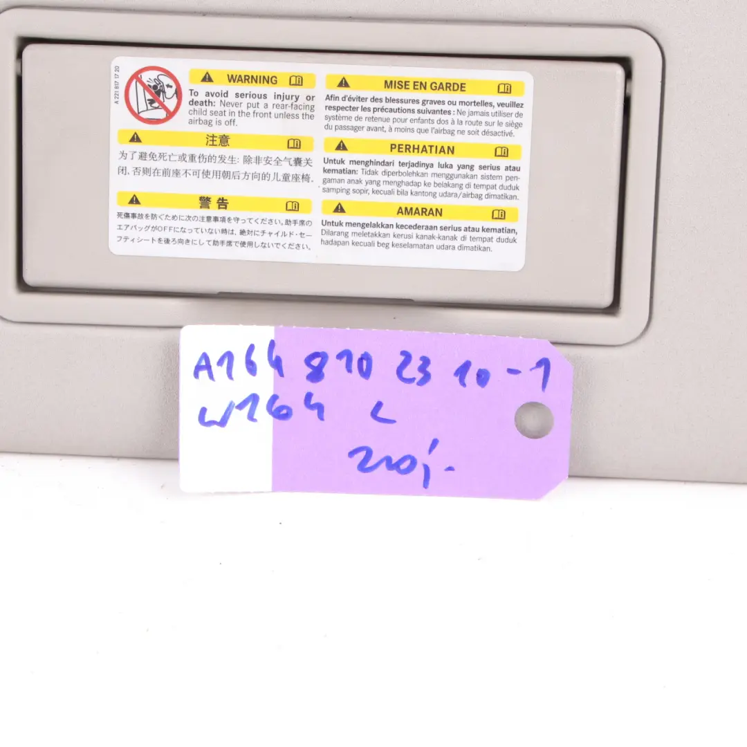 Mercedes ML W164 Sun Visor Cover Mirror Trim Left N/S Panel Grey A1648101310 - SKU A1648102310-1 - Part number A1648102310