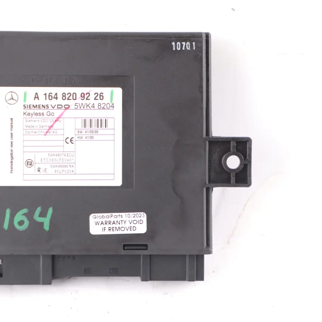 Keyless Go Module Mercedes W164 ECU Door Lock Control Unit to  with Part number A1648206185  Keyless Go Module Mercedes W164 ECU Door Lock Control Unit - SKU A1648206185 - Part number A1648206185