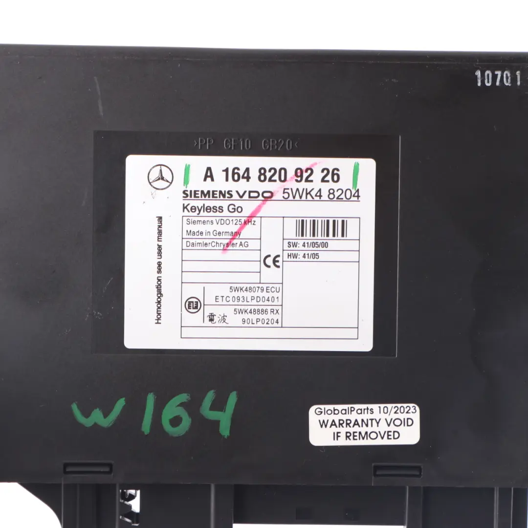 Keyless Go Module Mercedes W164 ECU Door Lock Control Unit to  with Part number A1648206185  Keyless Go Module Mercedes W164 ECU Door Lock Control Unit - SKU A1648206185 - Part number A1648206185
