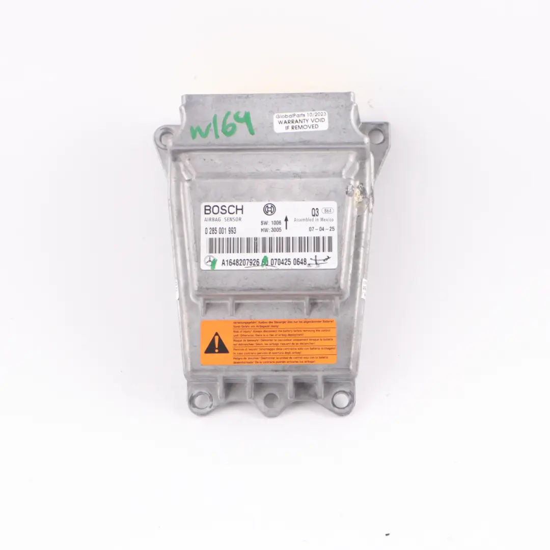 Module SRS Control Unit ECU to Mercedes ML W164 Air with Part number A1648207926 Mercedes ML W164 Air Module SRS Control Unit ECU - SKU A1648207926 - Part number A1648207926
