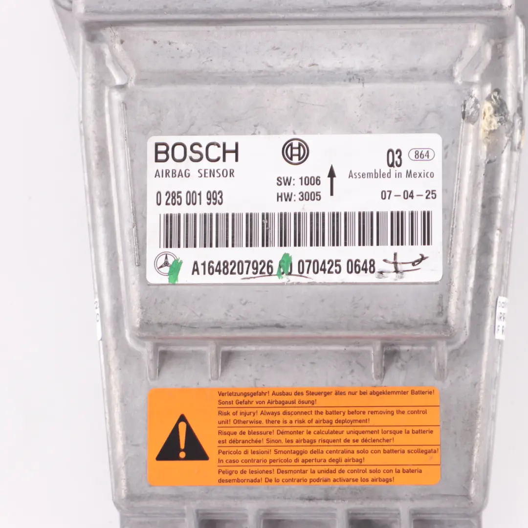 Modul SRS Steuergerät ECU für Mercedes ML W164 Air mit Teilenummer A1648207926 Mercedes ML W164 Air Modul SRS Steuergerät ECU - SKU A1648207926 - Teilenummer A1648207926