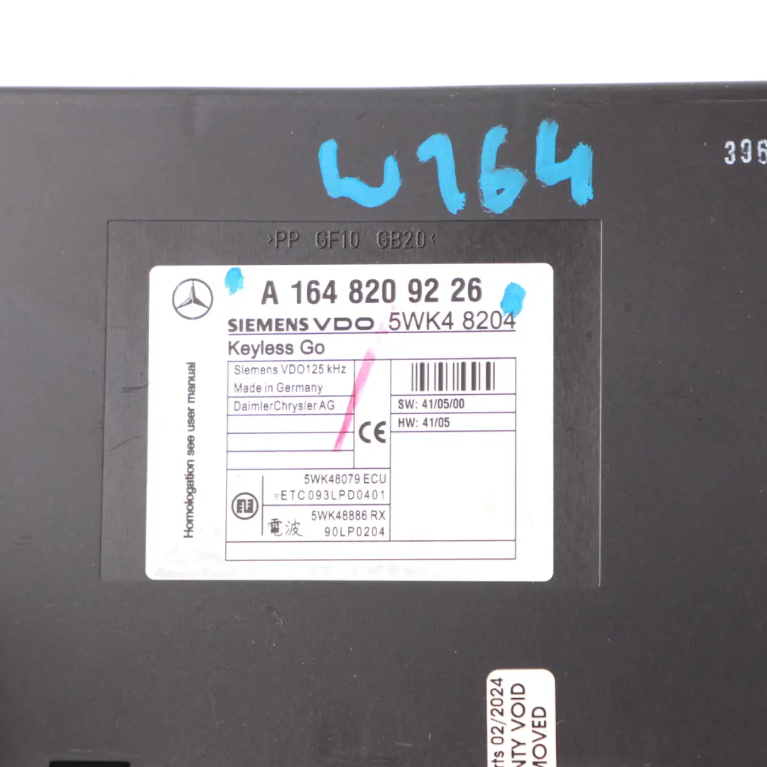 Module Keyless Go Calculateur Contrôle Serrure pour Mercedes ML W164 à propos du numéro de pièce A1648209226 Mercedes ML W164 Module Keyless Go Calculateur Contrôle Serrure - SKU A1648209226 - Numéro de pièce A1648209226