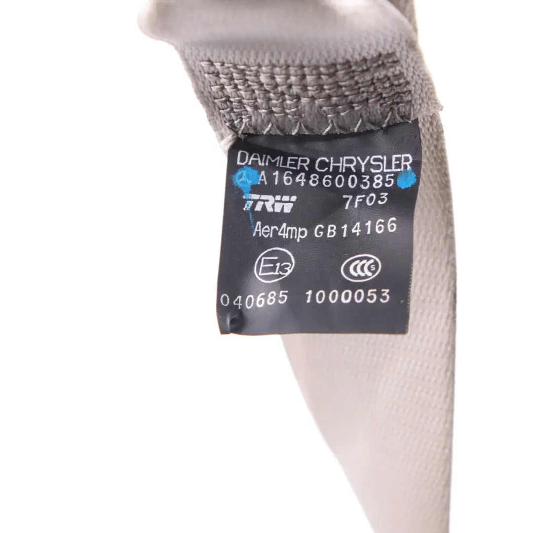 Belt Rear Left N/S Safety Belt Grey to Mercedes ML W164 Seat with Part number A1648600385 Mercedes ML W164 Seat Belt Rear Left N/S Safety Belt Grey - SKU A1648600385 - Part number A1648600385